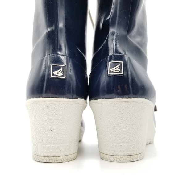 Sperry Wedge Lined Rubber Rain Boots Sz 10 - Picture 3 of 7